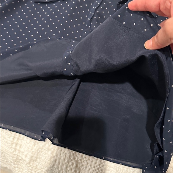 MASSIMO DUTTI Navy Blue Flocked Polka Dot Long Sleeve Fit & Flare Dress Women 10 - Picture 14 of 16